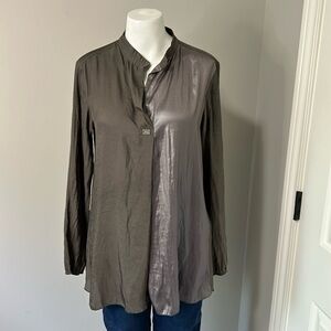 Beate Heymann EVERGREEN Basic Pullover Silky Blouse Long Sleeve Top Tan US 4